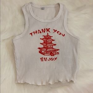 Chinese take out thank you enjoy crop top